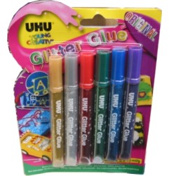 1 - 6 PEZZI - GLITTER GLUE UHU 10 ML. ORIGINAL  D1549