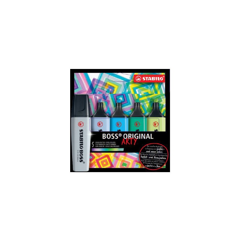 STABILO BOSS ORIGINAL ARTY Cool Colors Confezione da 5 evidenziatori fluo e pastel 70/5-02-2-20