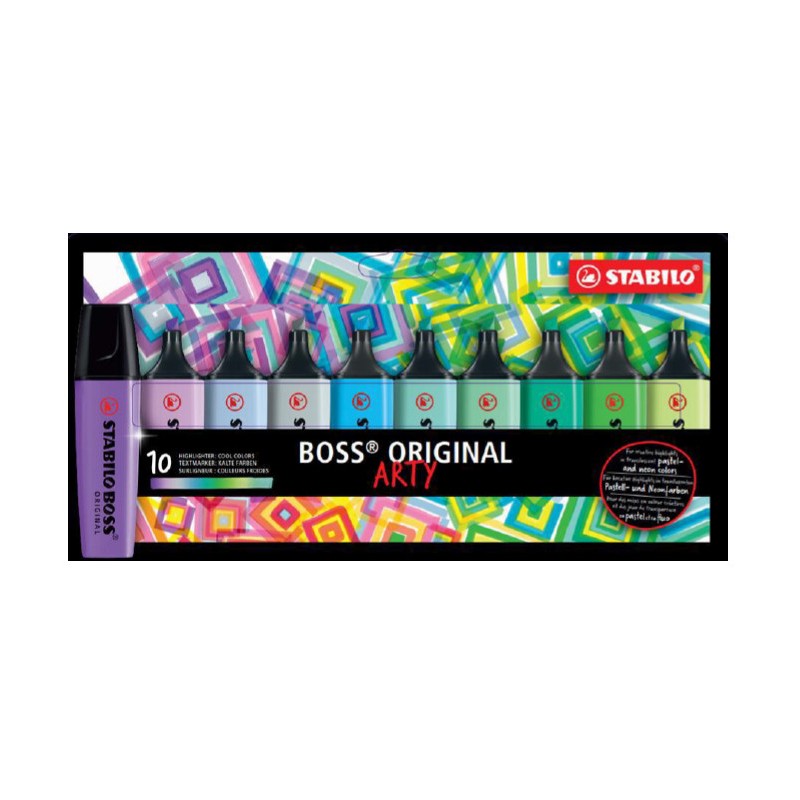 STABILO BOSS ORIGINAL ARTY Cool Colors Confezione da 10 evidenziatori fluo e pastel 70/10-2-20