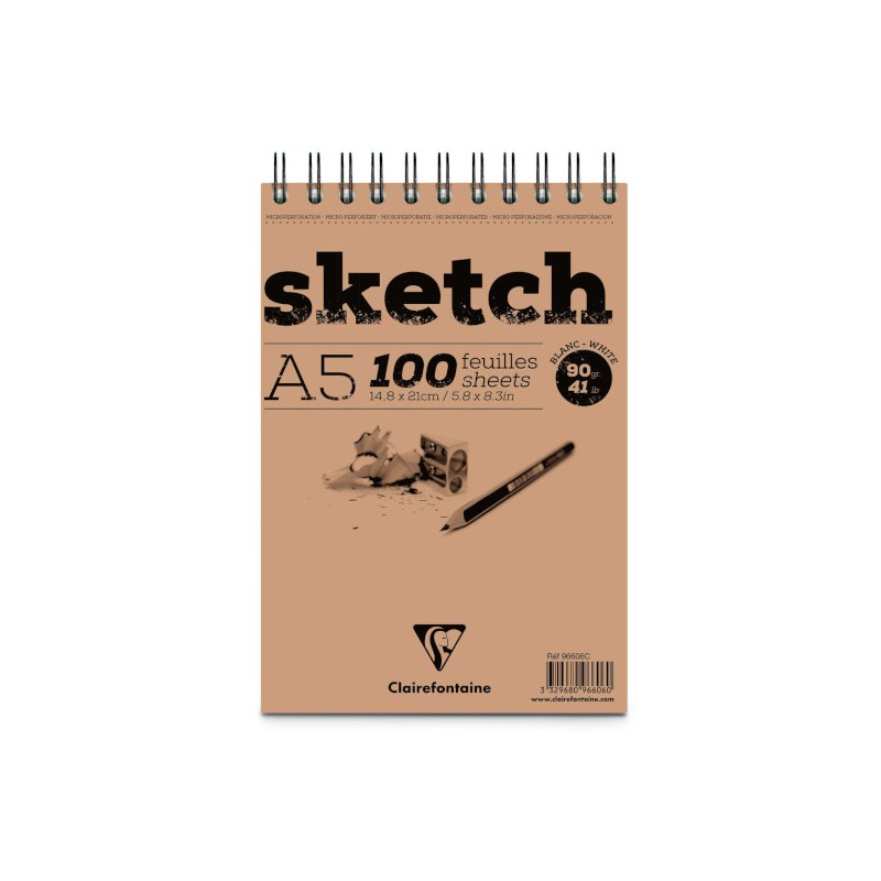 BLOCCO SCHIZZI A5 100fg. 90gr. SPIRALE SKETCH CLAIREFONTAINE 96606C