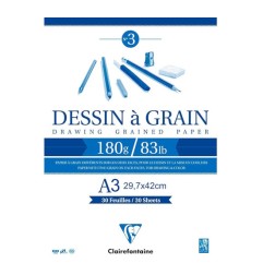 1 - BLOCCO DISEGNO A GRANA A3 180gr. 30fg COLLATO   CLAIREFONTAINE 96622C