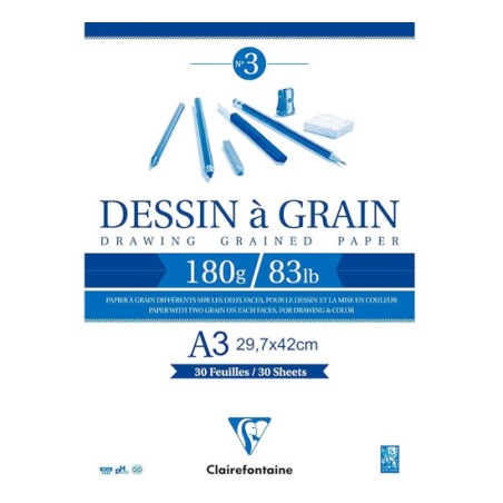 BLOCCO DISEGNO A GRANA A3 180gr. 30fg COLLATO   CLAIREFONTAINE 96622C