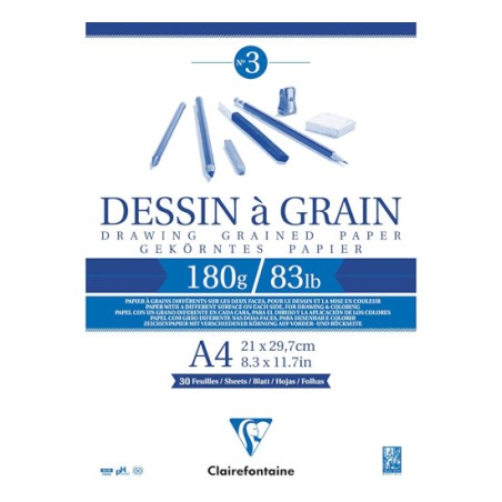 1 - BLOCCO DISEGNO A GRANA A4 180gr. 30fg COLLATO   CLAIREFONTAINE 96624C