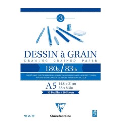 1 - BLOCCO DISEGNO A GRANA A5 180gr. 30fg COLLATO   CLAIREFONTAINE 96626C