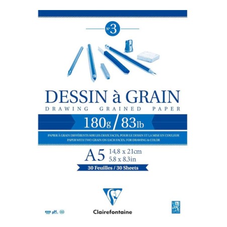 1 - BLOCCO DISEGNO A GRANA A5 180gr. 30fg COLLATO   CLAIREFONTAINE 96626C