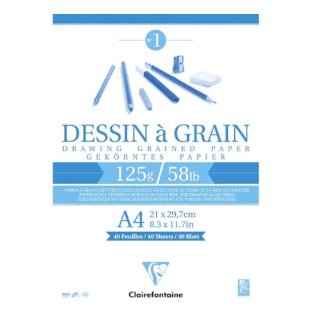 BLOCCO DISEGNO A GRANA A4 125gr. 40fg COLLATO   CLAIREFONTAINE 96684C