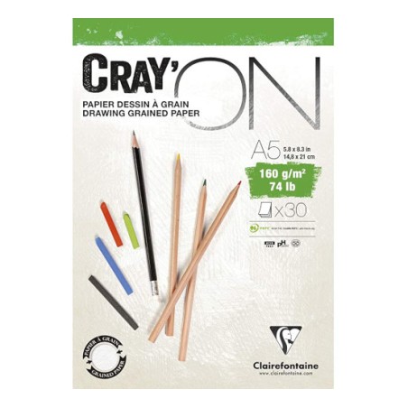 1 - BLOCCO DISEGNO A5 160gr. 30fg COLLATO CRAY'ON  CLAIREFONTAINE 975026C