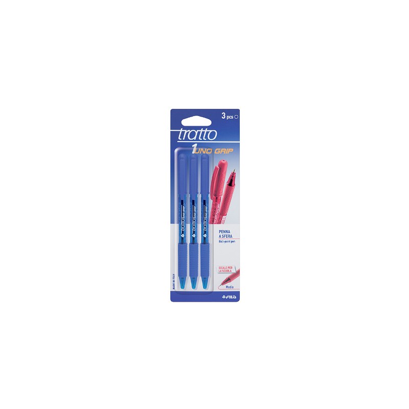 3 pz Penna Biro Tratto Uno Grip Fila colore blu 043201