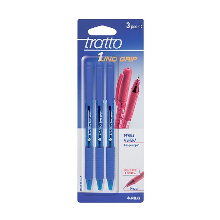 3 pz Penna Biro Tratto Uno Grip Fila colore blu 043201