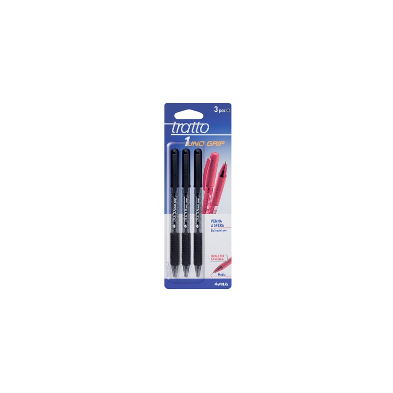 3 pz Penna Biro Tratto Uno Grip Fila colore nero 043203