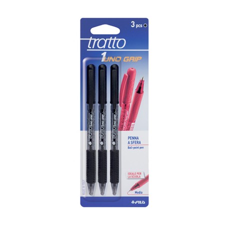 3 pz Penna Biro Tratto Uno Grip Fila colore nero 043203