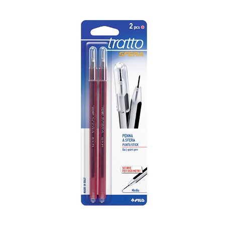 2 pz Penna Biro Tratto Sfera Fila colore rosso 036902