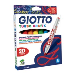 1 - FILA Giotto Turbo Grafik Pennarello a Spirito con Effetto 2D Punta Asimmetrica 8 Colori 4247