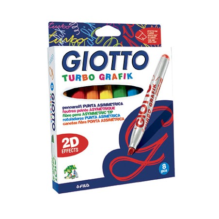 FILA Giotto Turbo Grafik Pennarello a Spirito con Effetto 2D Punta Asimmetrica 8 Colori 4247