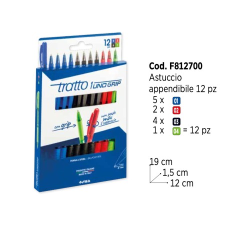 Penna Biro Tratto Uno Grip Fila 12 colori assortiti 8127