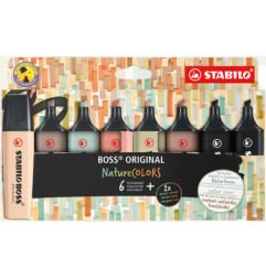 1 - 6+2neri pz Evidenziatore Stabilo Boss Original Nature Colors assortiti 70/8-2-1