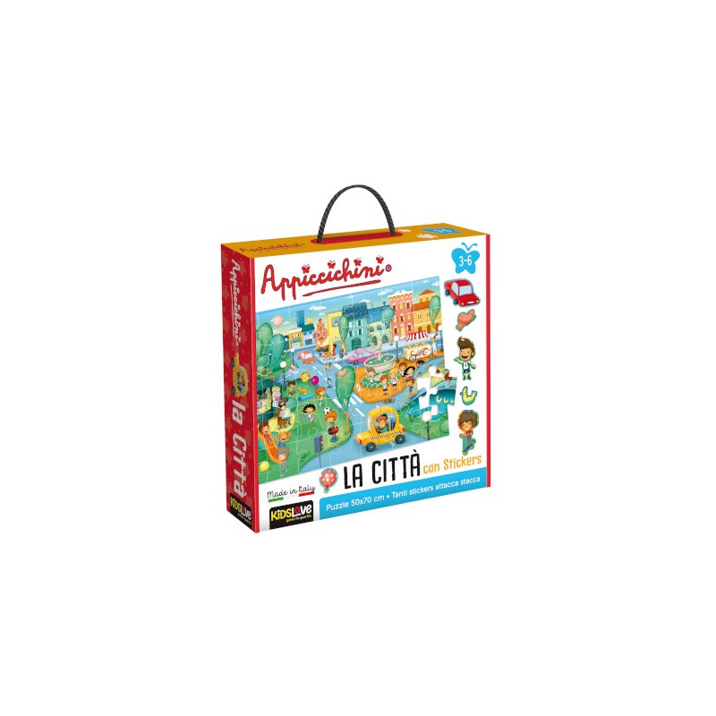 LISCIANI - LIFE SKILLS PUZZLE APPICCICHINI LA CITTA' 84838  50x70cm 48pz, Gioco interattivo per bambini 3-6A