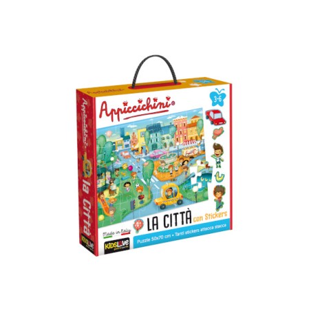 LISCIANI - LIFE SKILLS PUZZLE APPICCICHINI LA CITTA' 84838  50x70cm 48pz, Gioco interattivo per bambini 3-6A