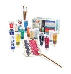 1 - MOROCOLOR PRIMO Set Tempera Acrilica 15 Colori 75 mL 5 Pennelli Piatto