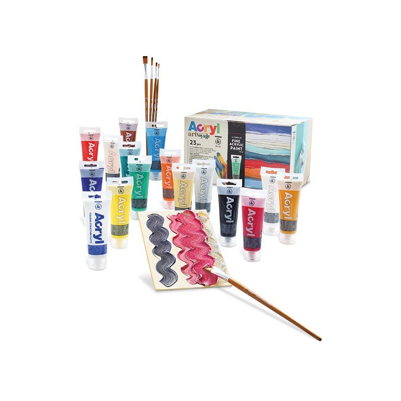 MOROCOLOR PRIMO Set Tempera Acrilica 15 Colori 75 mL 5 Pennelli Piatto