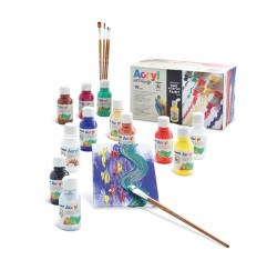 1 - MOROCOLOR PRIMO Set Tempera Acrilica 11 Colori 125 mL 5 Pennelli Piatto