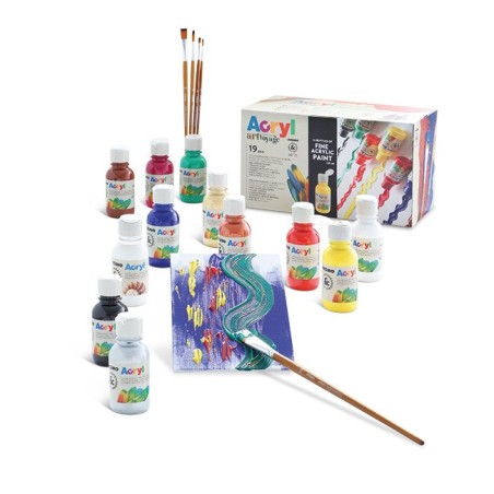 MOROCOLOR PRIMO Set Tempera Acrilica 11 Colori 125 mL 5 Pennelli Piatto