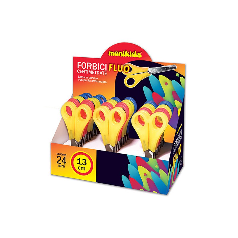 Monikids Forbici Collage Fluo Centimetrate 24pz 14/007 in espositore