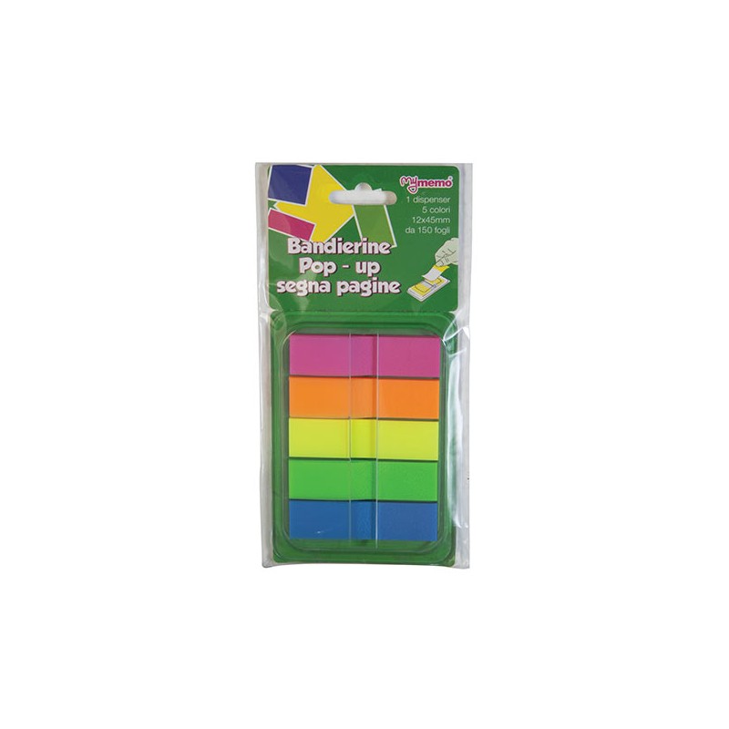 Segnapagina adesivo plastificato dispenser 5 colori fluo 12x45 30/076-MY