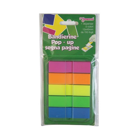 Segnapagina adesivo plastificato dispenser 5 colori fluo 12x45 30/076-MY