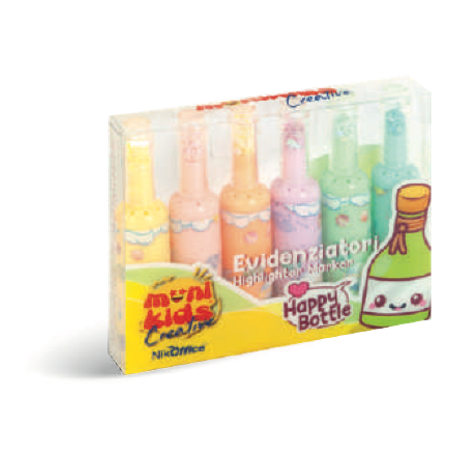 KAWAII EVIDENZIATORI HAPPY BOTTLE -6pz COL. ASS. 36/050