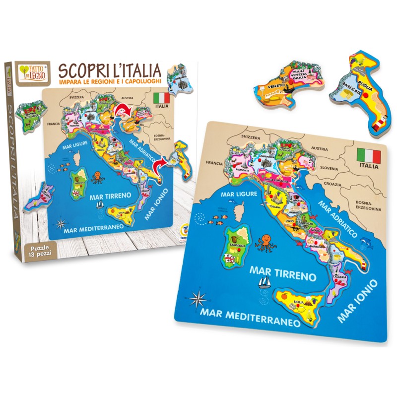 TEOREMA FATTO DI LEGNO - SCOPRI L'ITALIA PUZZLE 13 PZ STACCABILI 40462