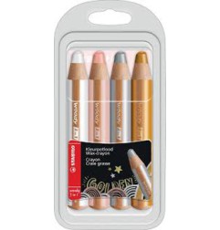 1 - Scatola 4 colori Stabilo Woody bianco rosa oro argento BE880/4-01