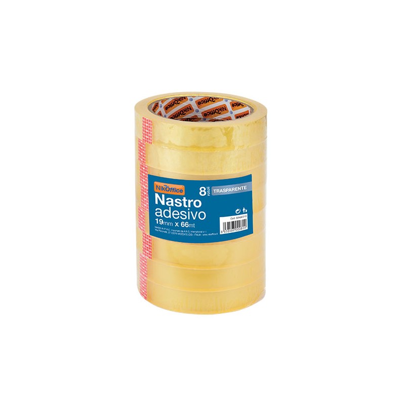 8 rotoli Nastro adesivo 19x66mt colore trasparente 02/010