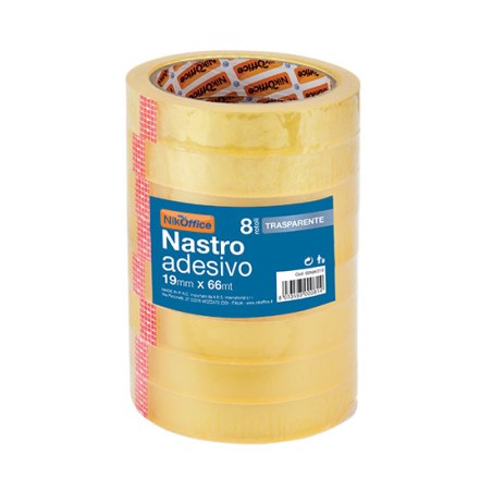 1 - 8 rotoli Nastro adesivo 19x66mt colore trasparente 02/010