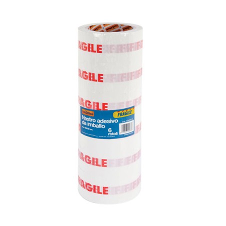 1 - 6 rotoli Nastro adesivo stampato fragile 50x66mt 02/016