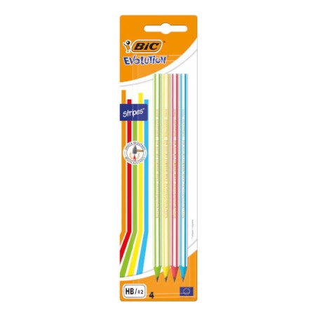 1 - BIC Blister 4 pz Matite Nere Evolution Stripes 646 HB Multicolor 918485