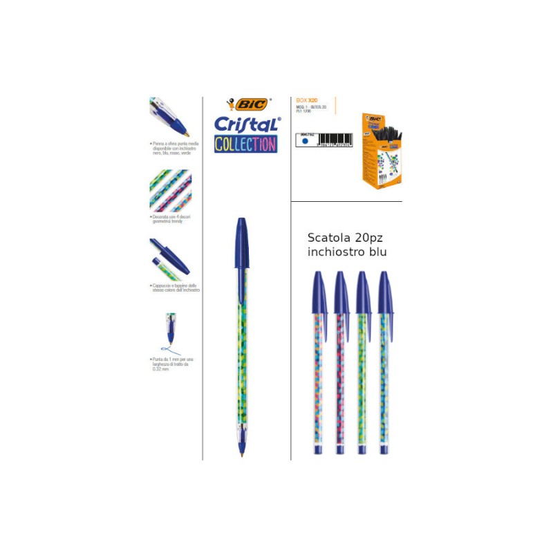 BIC CRISTAL COLLECTION Set da 20 pz Penna Biro a sfera di colore Blu 996792