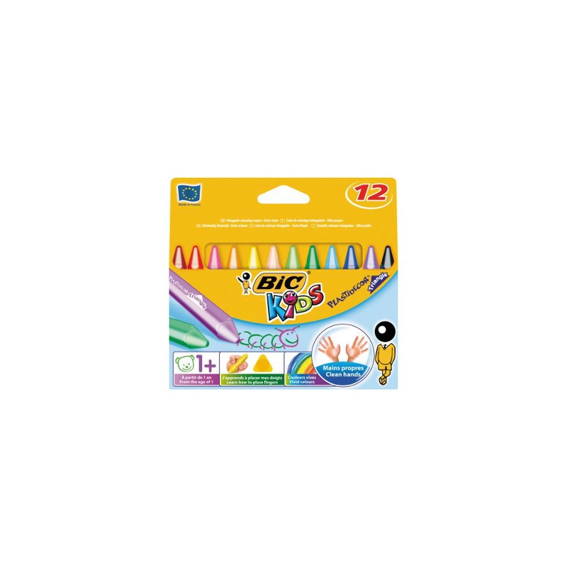 BIC 12 pz Pastelli a cera Plastidecor Jumbo triangle assortiti 829773