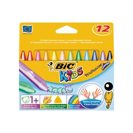 BIC 12 pz Pastelli a cera Plastidecor Jumbo triangle assortiti 829773