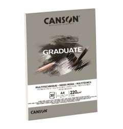 1 - CANSON BLOCCO GRADUATE MIX MEDIA GRIGIO A4 220gr 30FG COLLATO C400110371