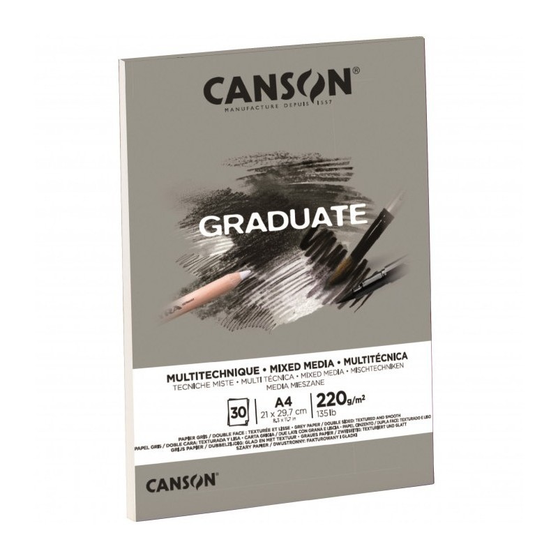 CANSON BLOCCO GRADUATE MIX MEDIA GRIGIO A4 220gr 30FG COLLATO C400110371