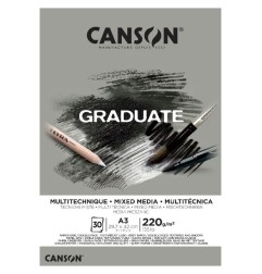 1 - CANSON BLOCCO GRADUATE MIX MEDIA GRIGIO A3 220gr 30FG COLLATO C400110372