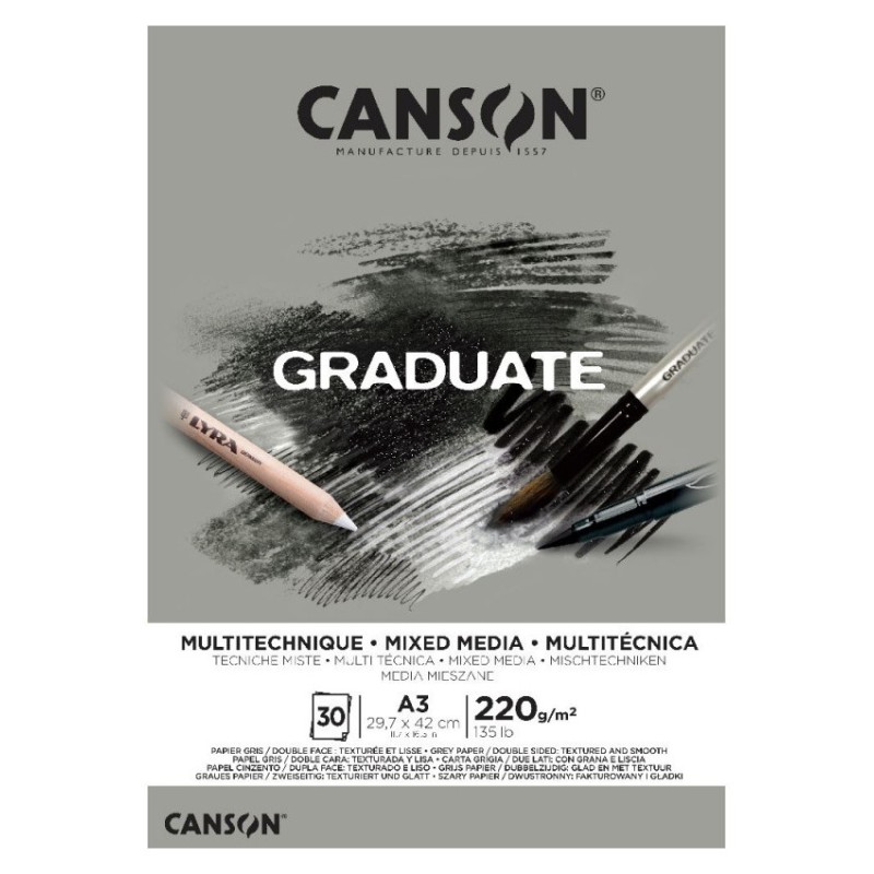 CANSON BLOCCO GRADUATE MIX MEDIA GRIGIO A3 220gr 30FG COLLATO C400110372