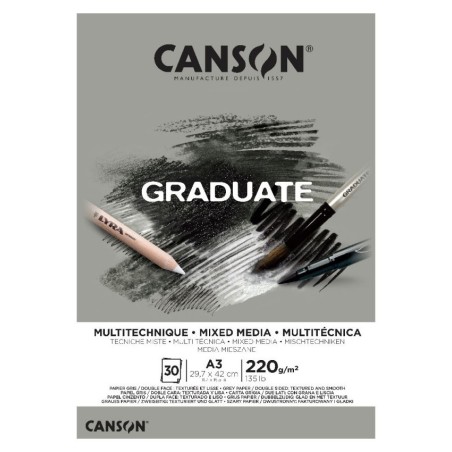 1 - CANSON BLOCCO GRADUATE MIX MEDIA GRIGIO A3 220gr 30FG COLLATO C400110372