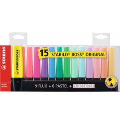 1 - Set 15 pz Evidenziatore Stabilo Boss Original + Pastel