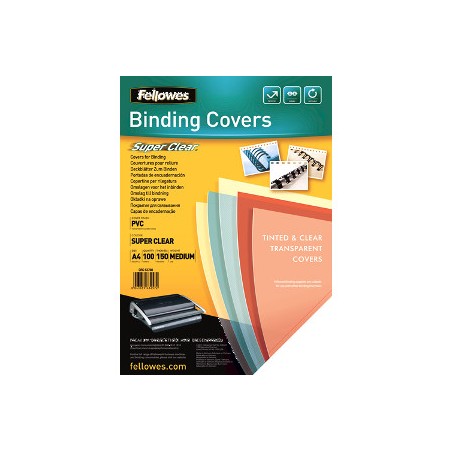 1 - FELLOWES 100 pezzi Copertine in PVC trasparenti A4 150MY 5376001