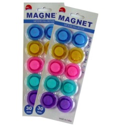 1 - 10 pz Magneti per lavagna diametro 30 MM in 5 colori trasparenti 3010T