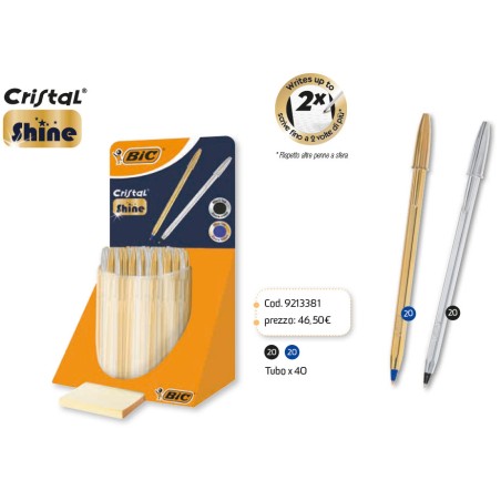 1 - BIC CRISTAL SHINE - DUE set da 20 pz di penne Biro di colore nero e blu 9213381