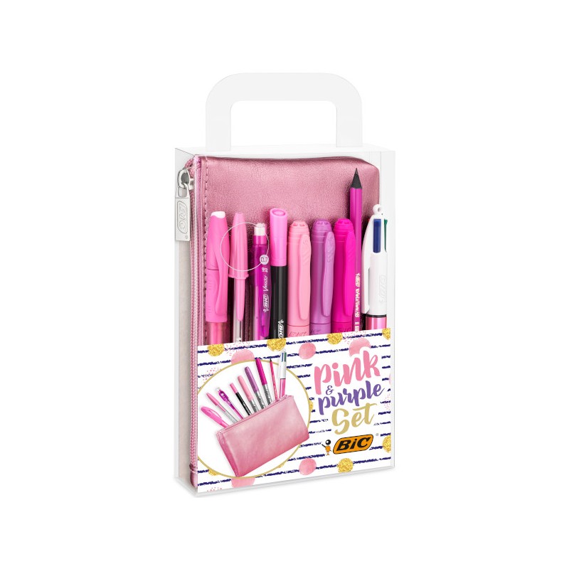 BIC Writing Set PINK & PURPLE Kit 7 Penne + Astuccio  964280