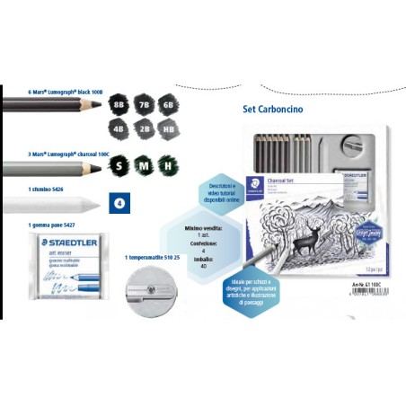 1 - STAEDTLER CHARCOAL Set per Disegno CARBONCINO  61-100C